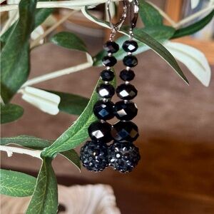 Long Black Crystal Faceted Dangle Statement Earrings